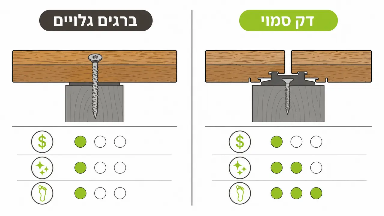 ברגים גלויים מול דק סמוי