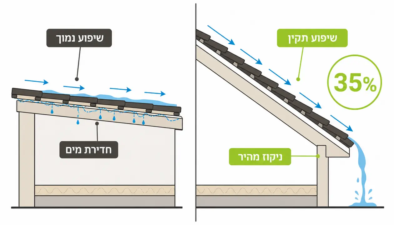רעפי חרס טבעיים בגוון קלאסי על גג משופע