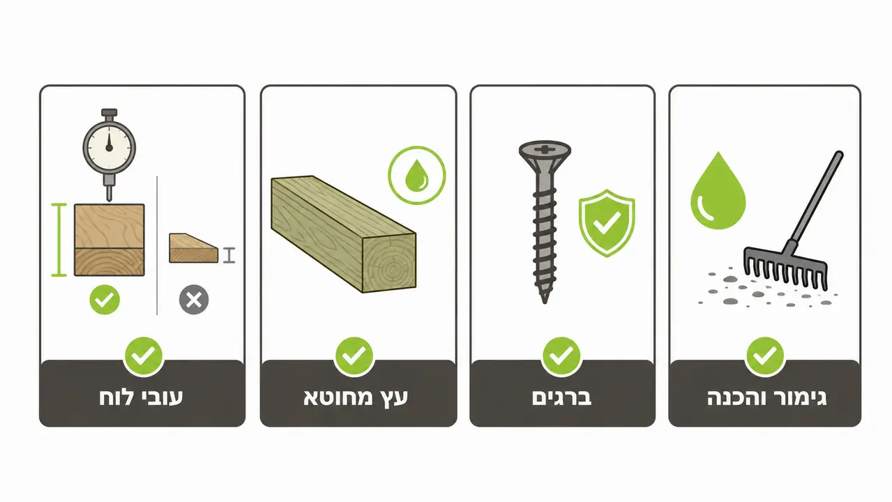 התקנת לוחות דק אורן עם מרווחים בין הלוחות