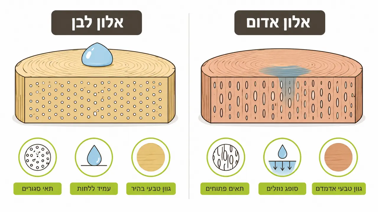 השוואה בין עץ אלון לבן לעץ אלון אדום