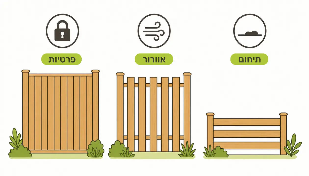 גדר עץ לגינה במבט כללי על החצר