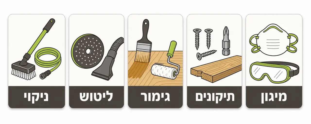 רשימת חומרים וציוד לחידוש דק אורן