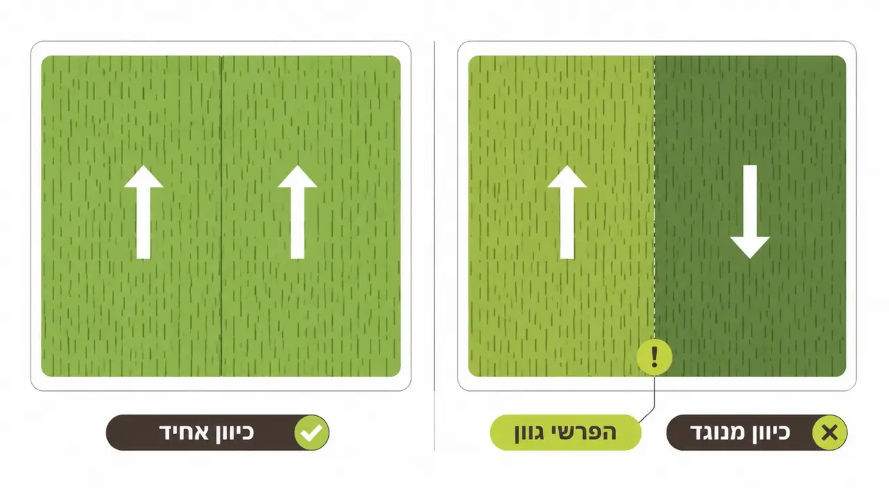 פריסת יריעות דשא סינטטי בכיוון סיבים אחיד