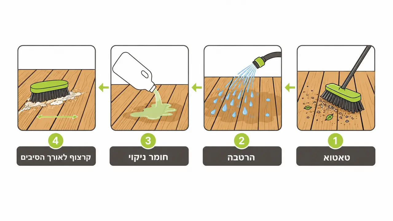 ניקוי דק עץ לפני שימון