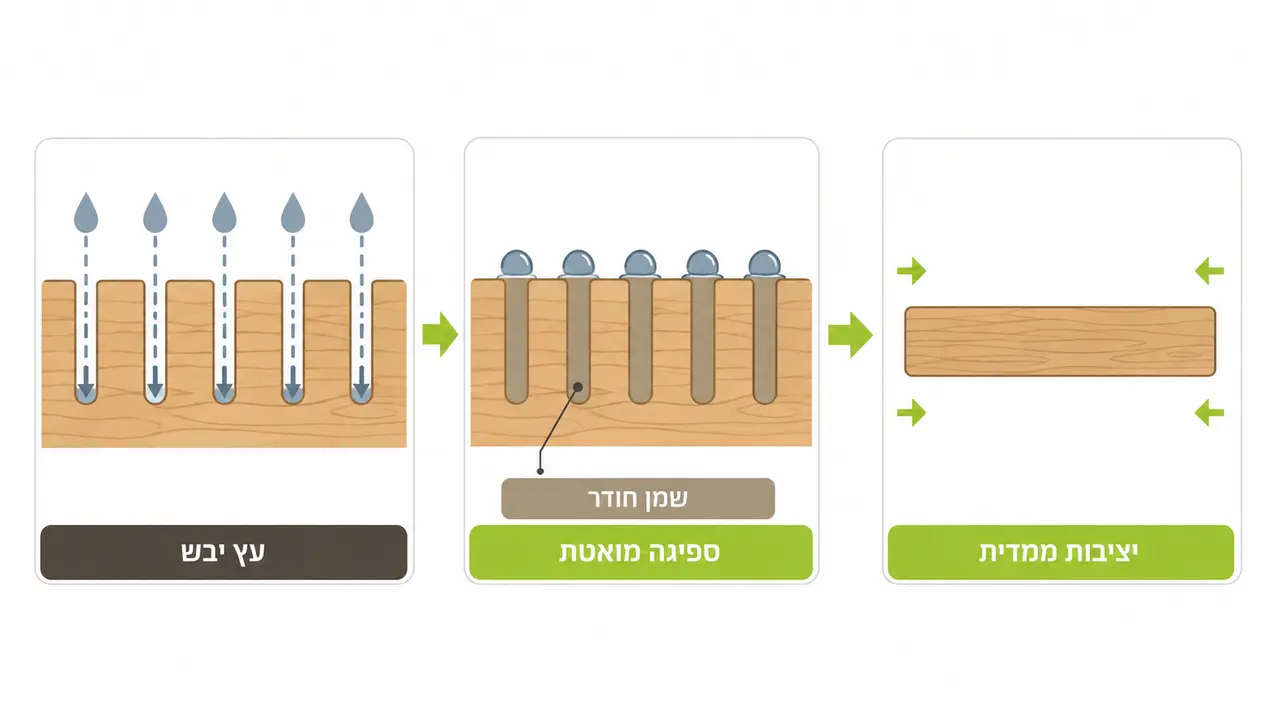 חדירת שמן לסיבי העץ בדק