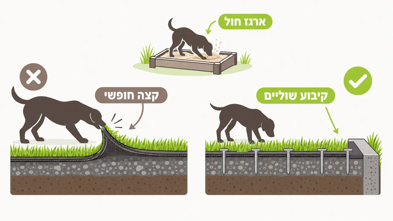 כלב על משטח דשא סינטטי מקובע היטב