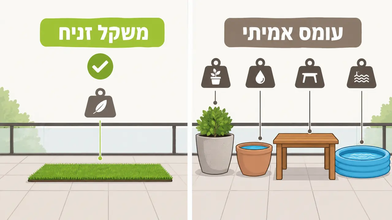 בדיקת עומסים ובטיחות במרפסת מרוצפת דשא סינטטי